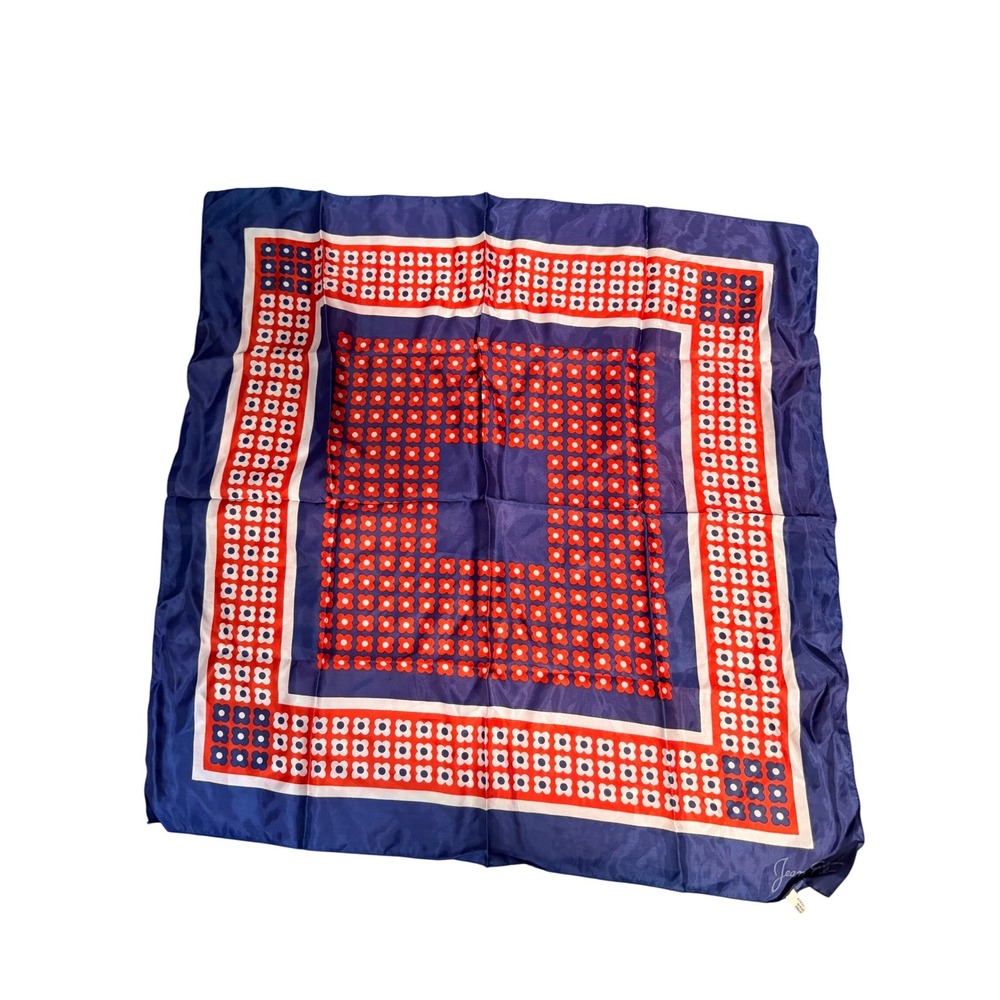 Jean Ete Vintage Scarf Blue Red White Floral Geometric Square Made in Italy 27"